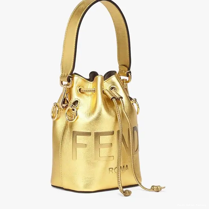 Vintage HOT Tresor Fendi Mon Bucket Calf Gold Mini Bag In Leather Logo ROMA 0419